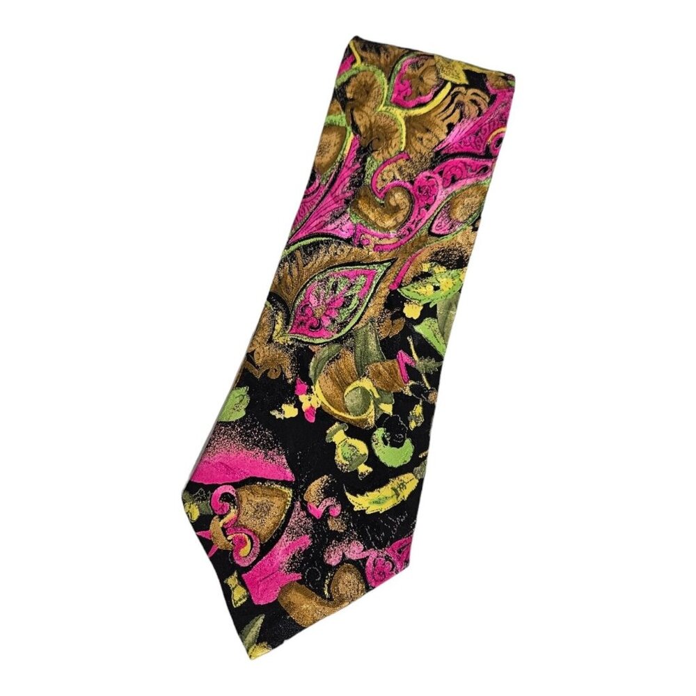 SANTOSTEFANO Men's 100% Silk Necktie LUXURY Tie Black Art W:3.6" EUC